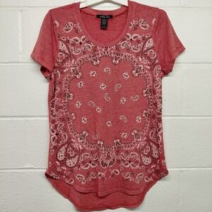 Sable Sky Paisley Bandana Red Rhinestone Western Bling Shirt Women's Size LARGE